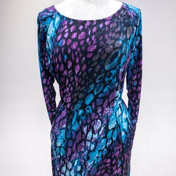 Vintage Y2K S Watercolor Print Stretchy Blouson Long-sleeved Dress - Picture 3 of 11